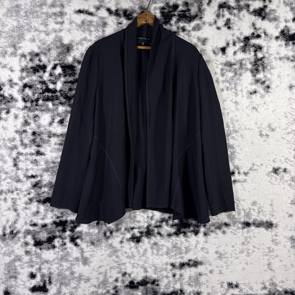 Lafayette 148 Drape Jacket Womens Size 8 Black Virgin Wool Stretch Luxury Minima